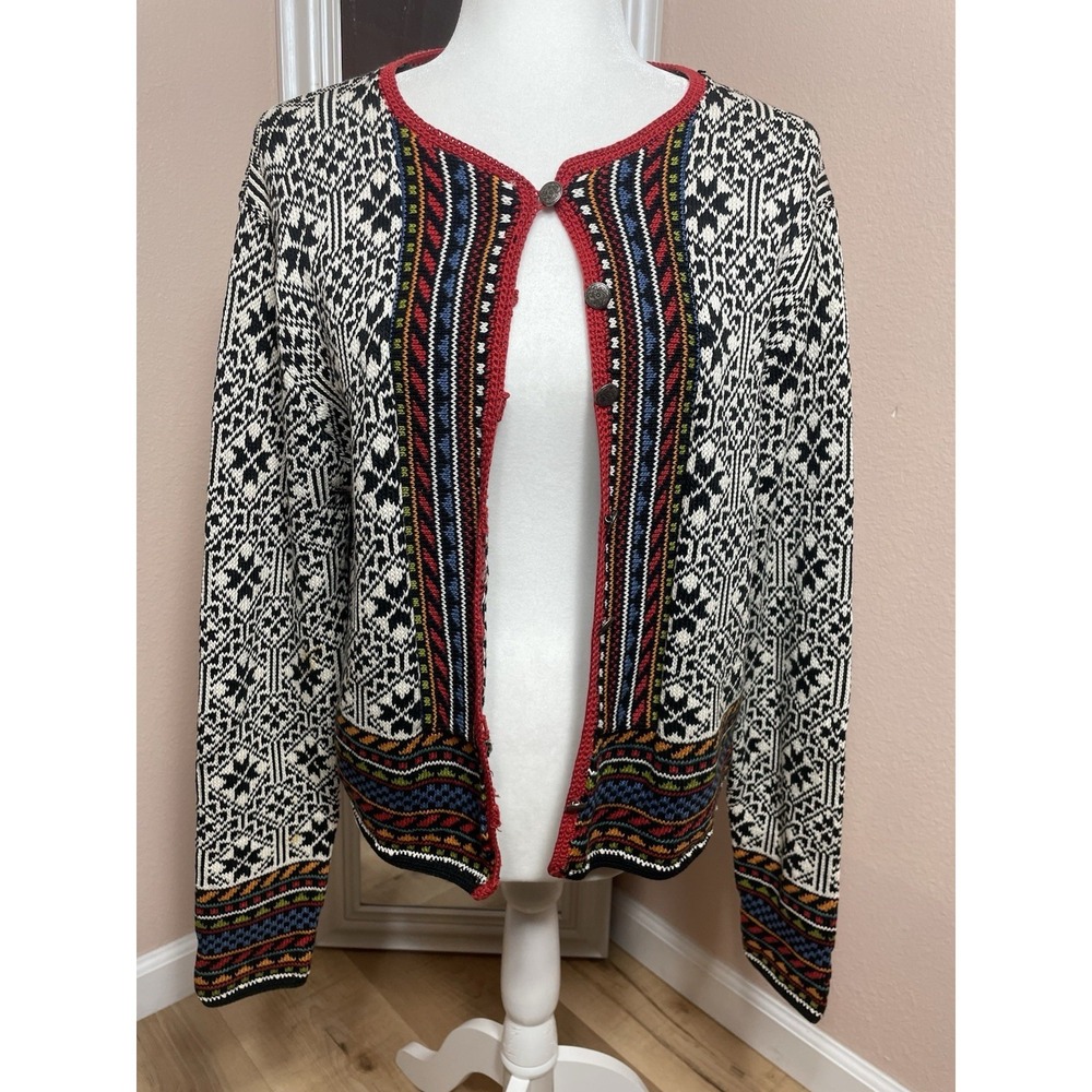 Vintage EIR Nordic Fair Isle Cardigan Sweater Womens L Boho Y2K Knit